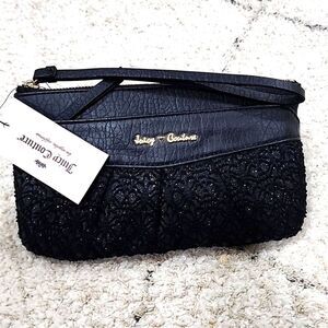 JUICY‎ COUTURE Wristlet black Clutch Pebbled Leather nostalgic luxury Y2K Punk